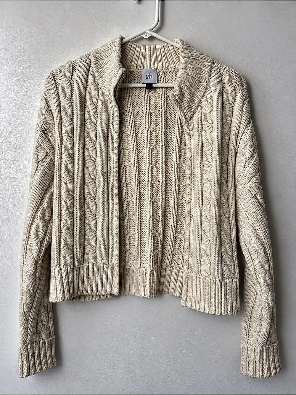 Cabi Cream Cable Knit Zip Front Cardigan Sweater Medium